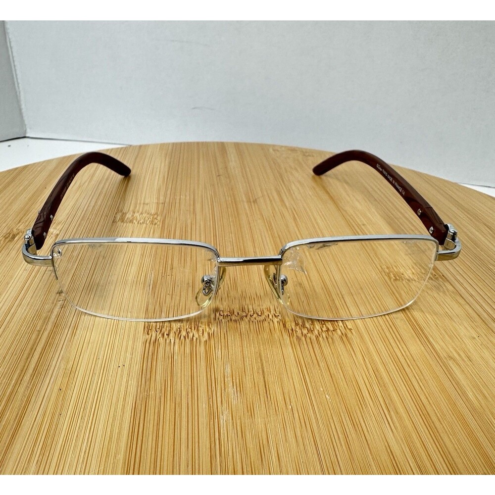 Cartier Platinum Men's Eyeglasses 54-19-140 Half Rim Wooden Temples FRAMES ONLY